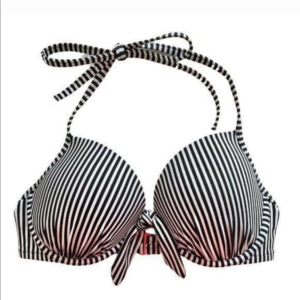 Shade & Shore Black and White Striped Bikini Top